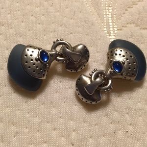 C.STEIN EARRINGS,CLIP, STERLING SILVER, 1”drop, blue stone.